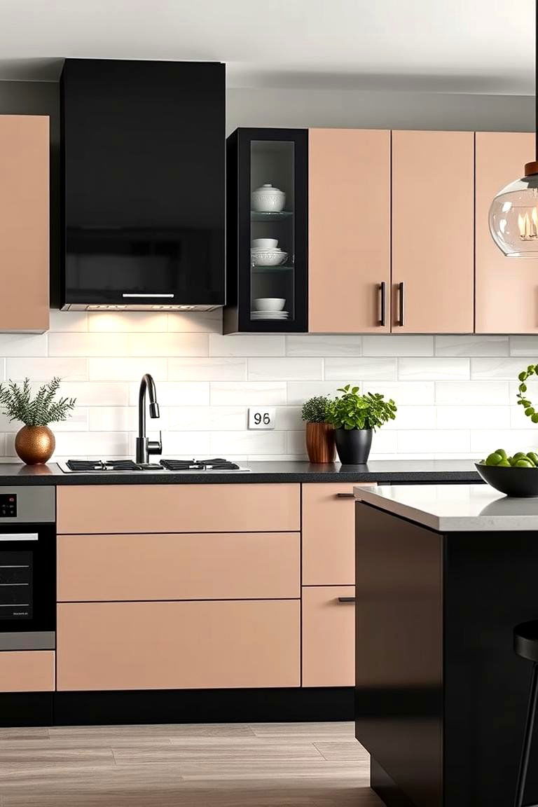 Warm Taupe and Black - 25 Two Tone Kitchen Cabinet Ideas