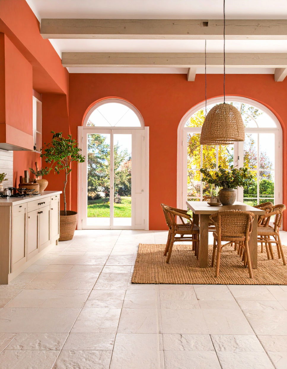 Warm Terracotta Walls with Light Stone Floor
