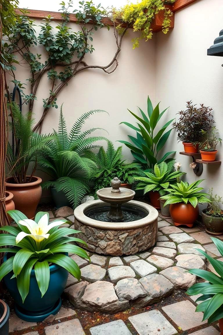 Water Feature with Pots - 25 Corner Garden Ideas With Pots