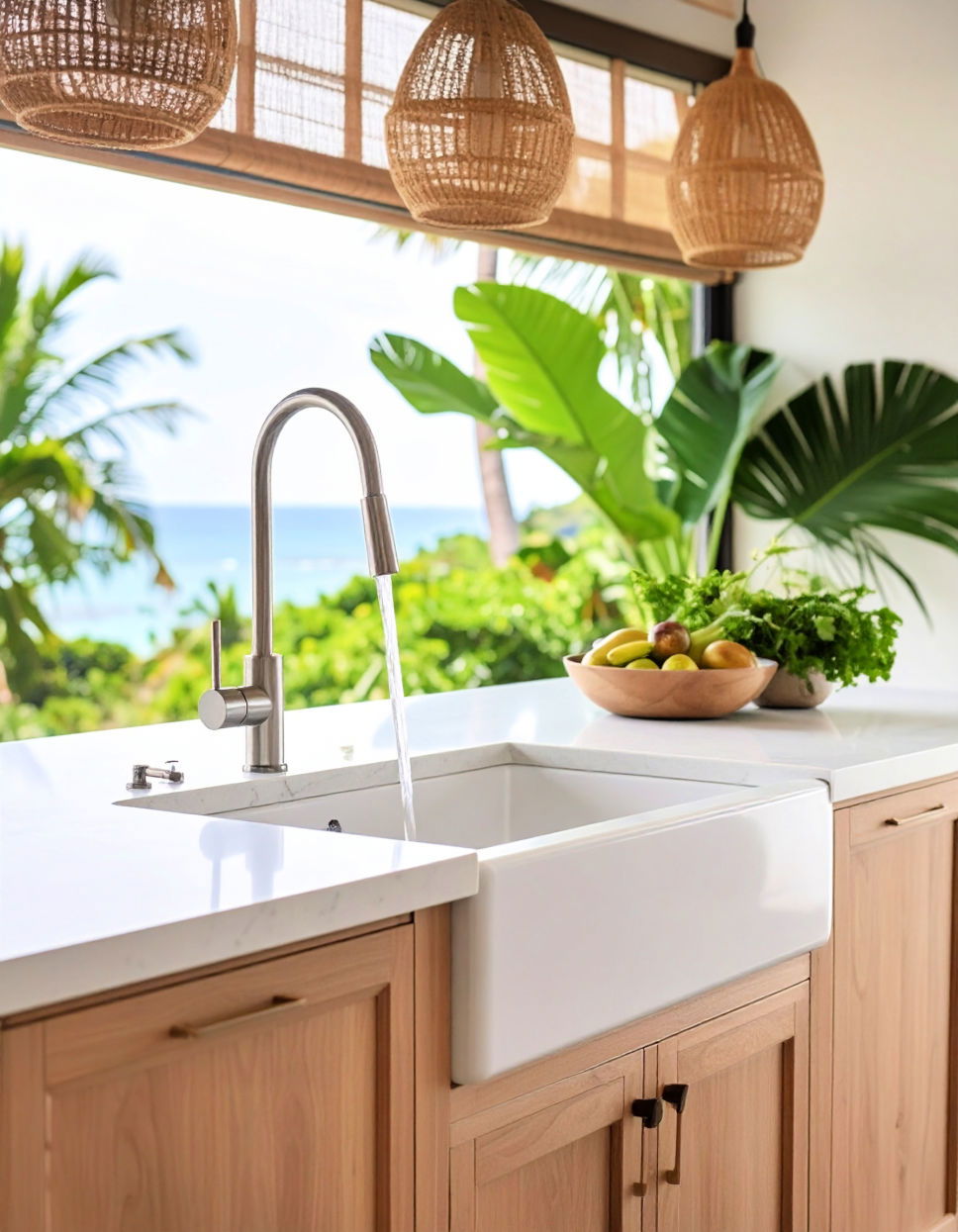 Water Inspired Features Tropical Kitchen Ideas