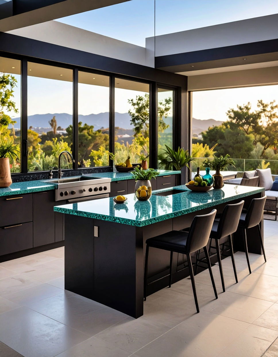 Weather Resistant Recycled Glass Countertops Types of Outdoor Kitchen Countertops