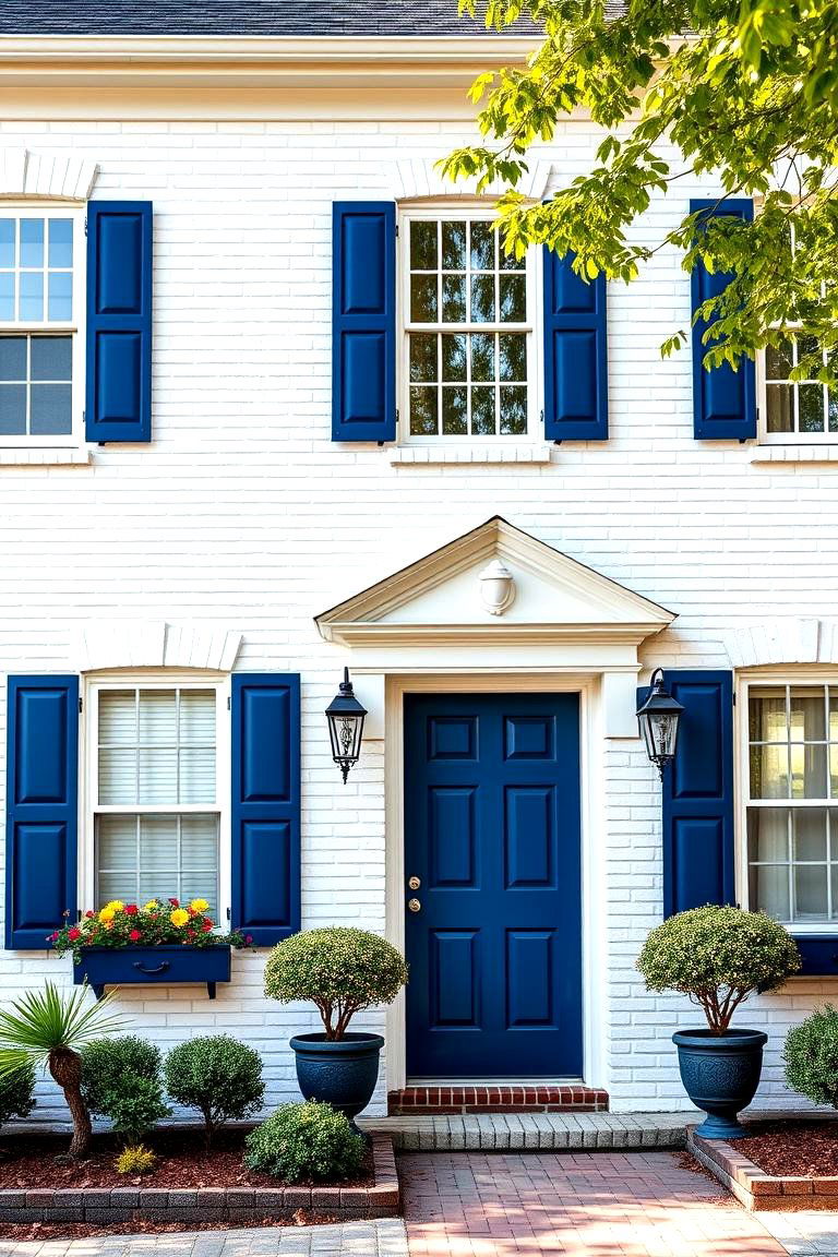 White Brick with Navy Blue - 25 Exterior Brick and Paint Color Combinations
