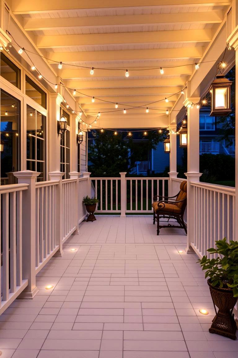 White Deck with Aesthetic Lighting - 25 White Deck Ideas