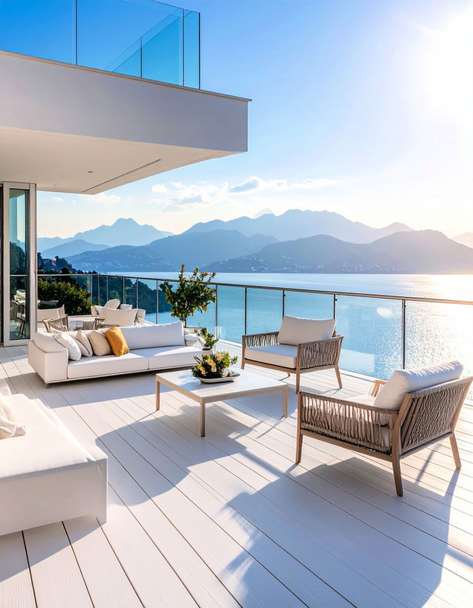 White Deck with Glass Railings