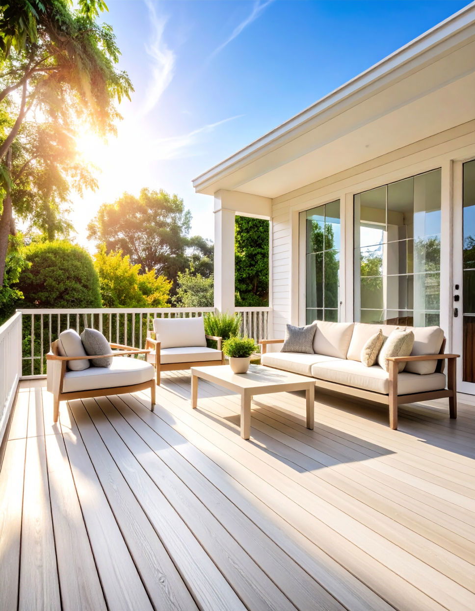 White Deck with Horizontal Railings