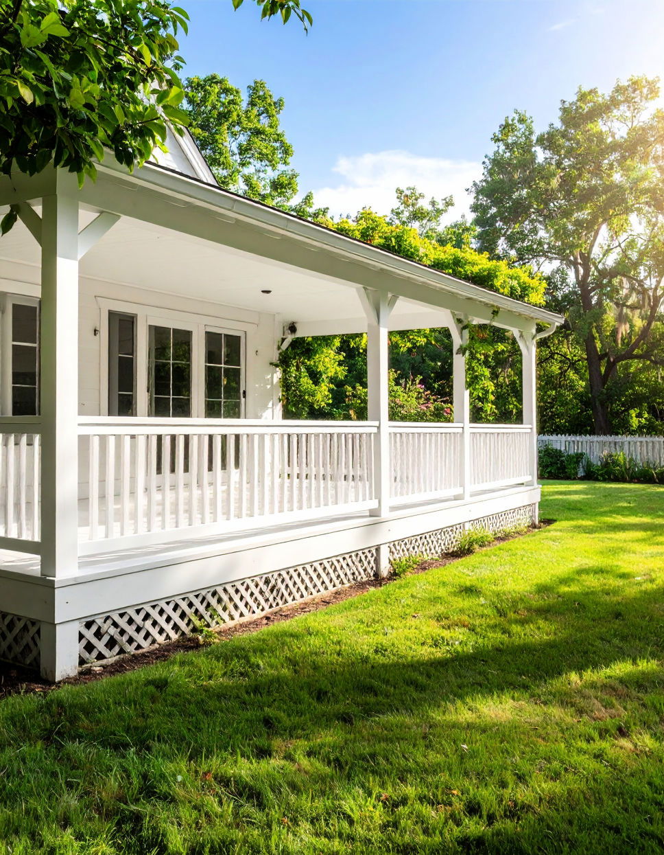 White Deck with Lattice Skirt