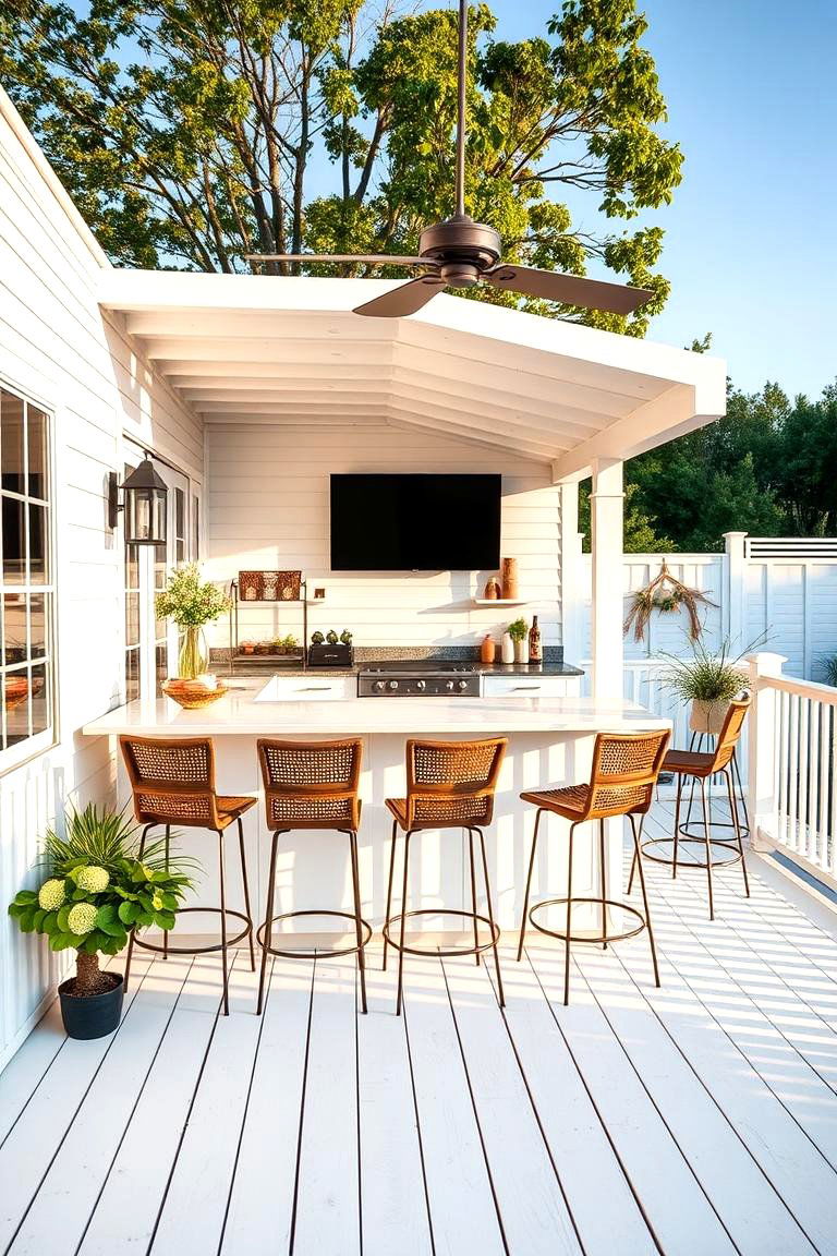 White Deck with Outdoor Bar Area - 25 White Deck Ideas