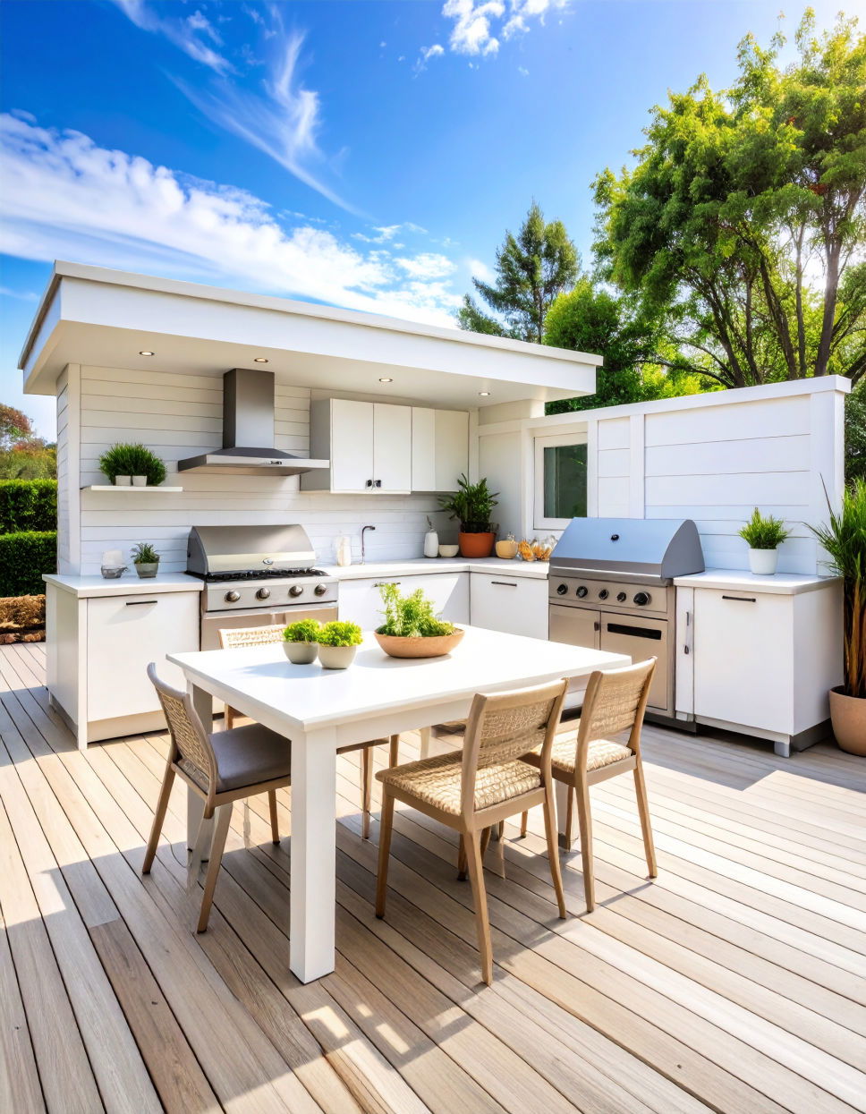 White Deck with Outdoor Kitchen