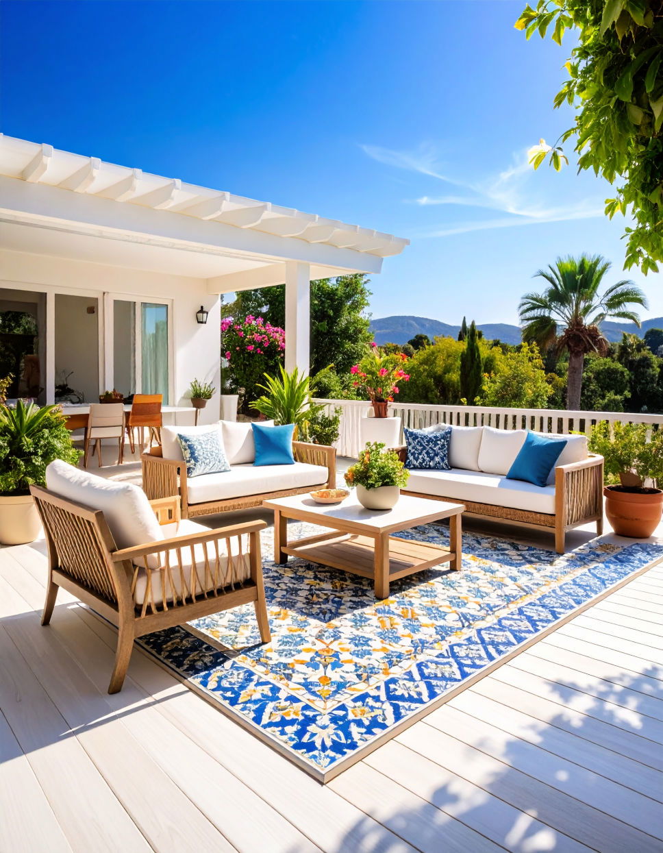 White Deck with Patterned Tiles