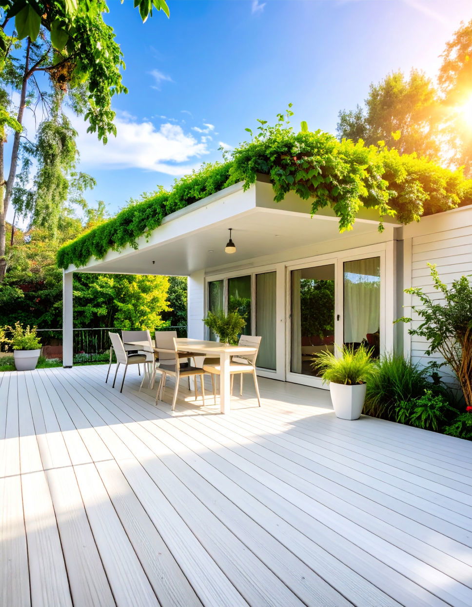 White Deck with a Green Roof