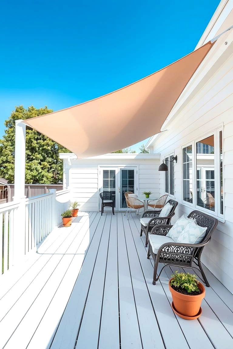White Deck with a Shade Sail - 25 White Deck Ideas