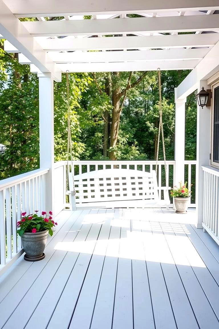 White Deck with a Swinging Bench - 25 White Deck Ideas