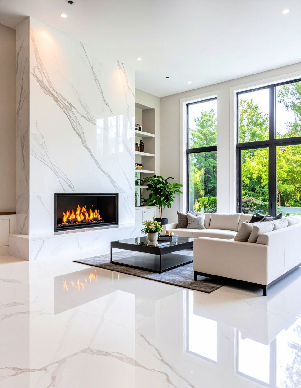 White Marble Stone Fireplace