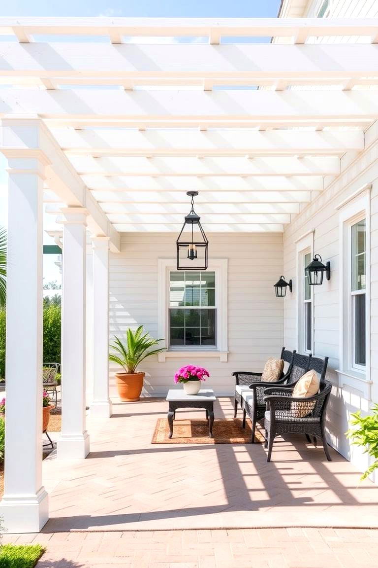 White Painted Pergola for a Fresh Clean Aesthetic - 25 Front Porch Pergola Ideas