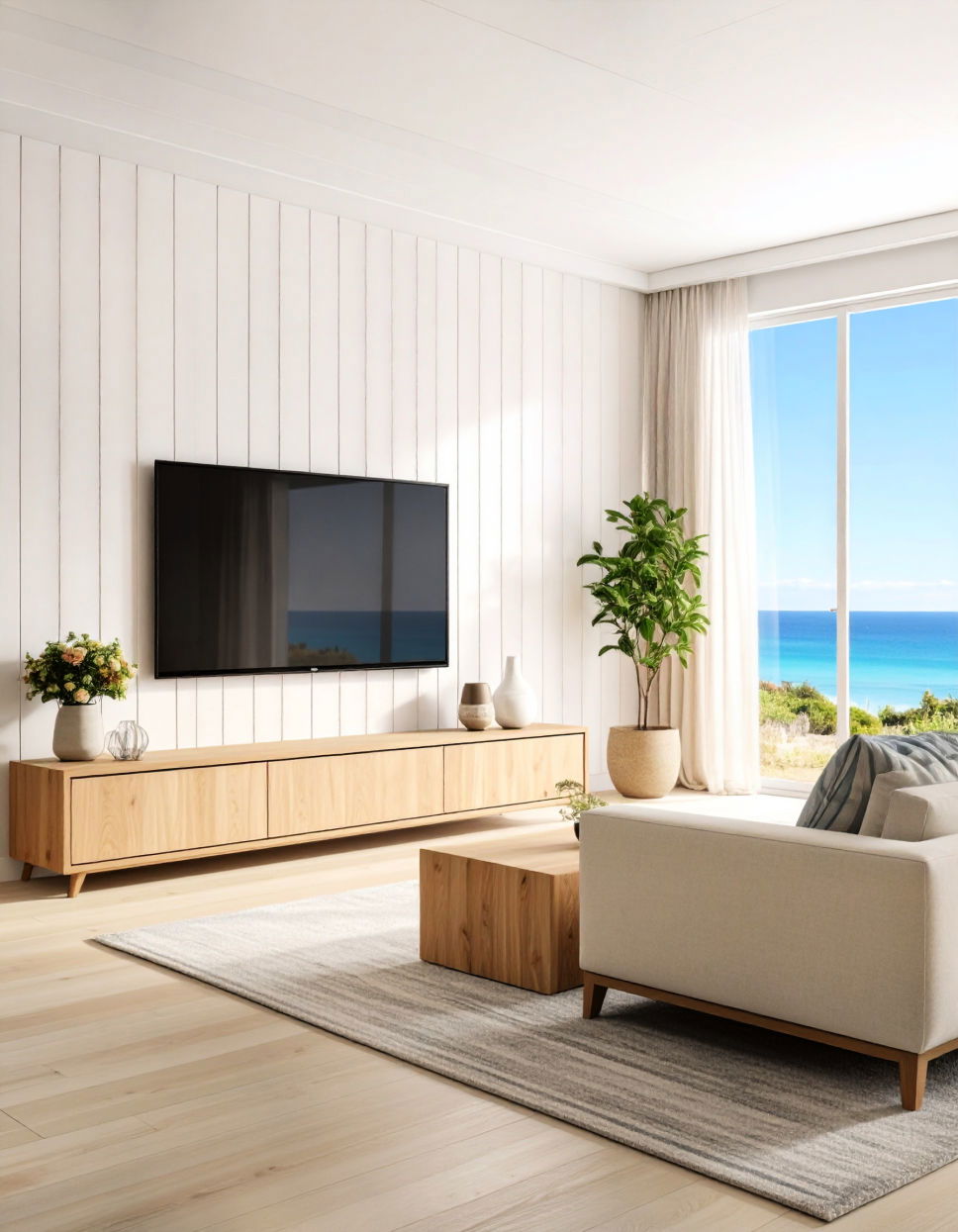 White Shiplap Wall for a Coastal Look Tv Wall Ideas