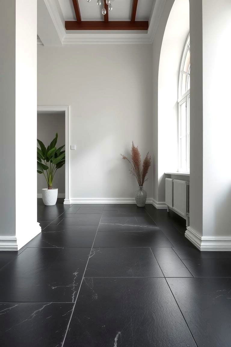 White Walls with Dark Slate Floors - 25 Floor and Wall Color Ideas