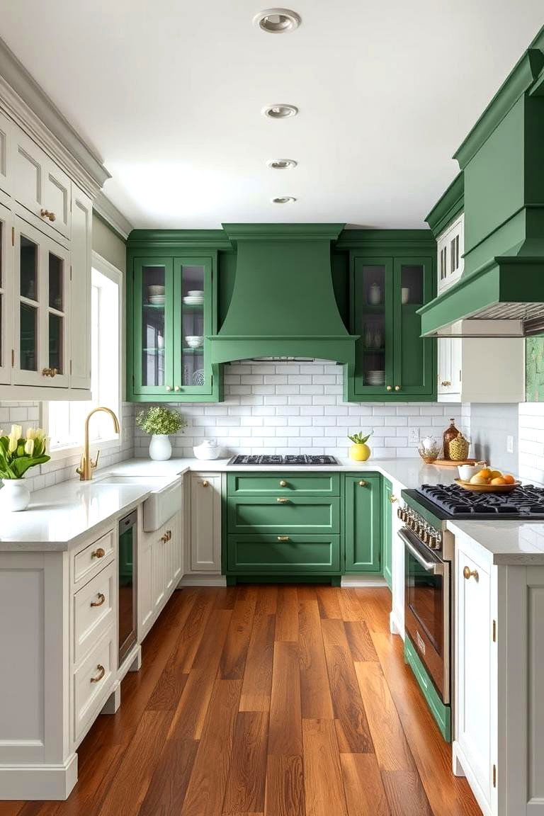 White and Deep Green for a Classic Look - 25 Two Tone Kitchen Cabinet Ideas