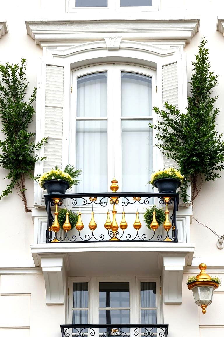 White and Gold Accents - 25 French Balcony Ideas