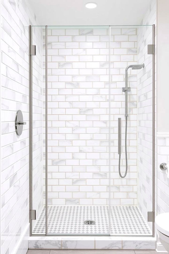 White and Gray Tiles for a Clean Neutral Aesthetic - 25 Walk-in Shower Tile Ideas