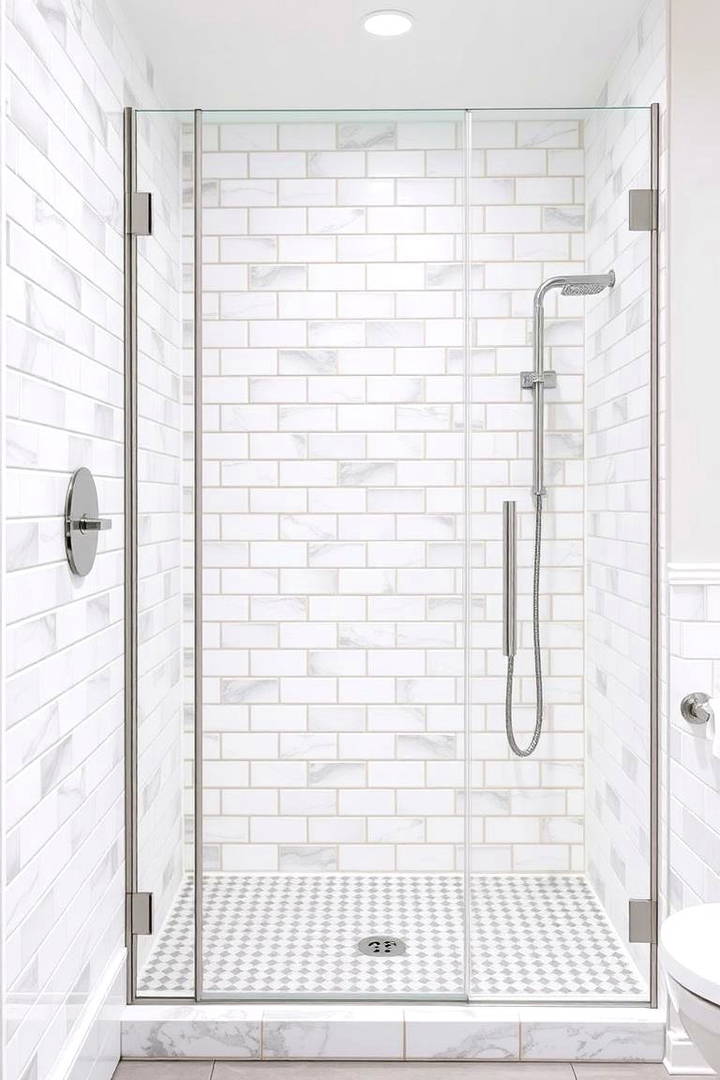 White and Gray Tiles for a Clean Neutral Aesthetic - 25 Walk-in Shower Tile Ideas