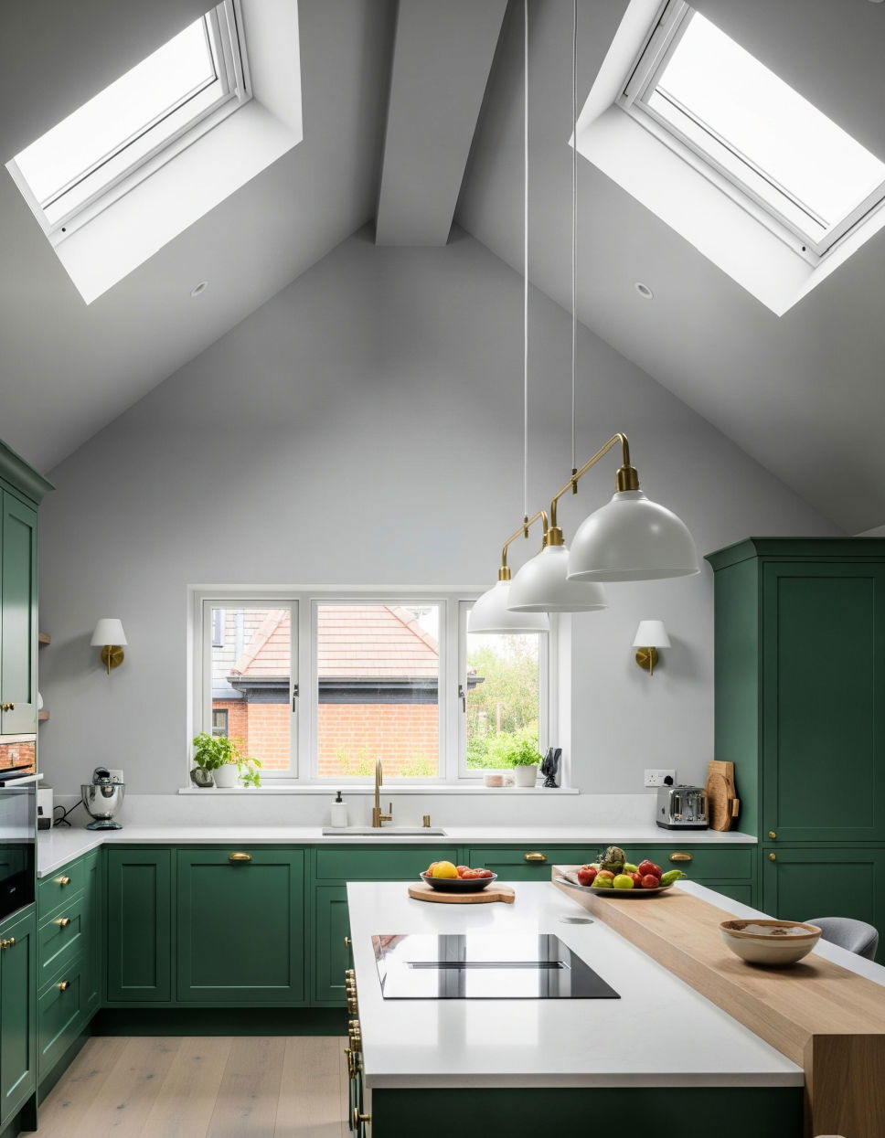 White and Grey for a Sleek Contemporary Look Vaulted Ceiling Kitchen Ideas