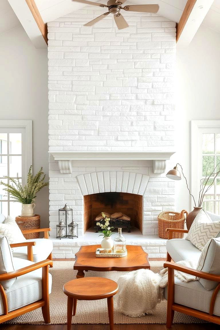 Whitewashed Stone Fireplace for a Light and Airy Feel - 25 Floor-to-Ceiling Stone Fireplace Ideas