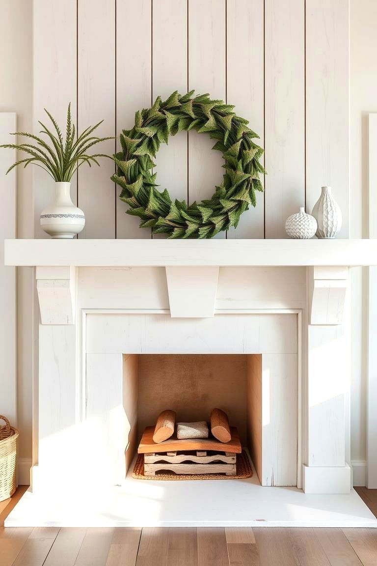 Whitewashed Wood Hearth for Coastal Vibes - 25 Fireplace Hearth Ideas