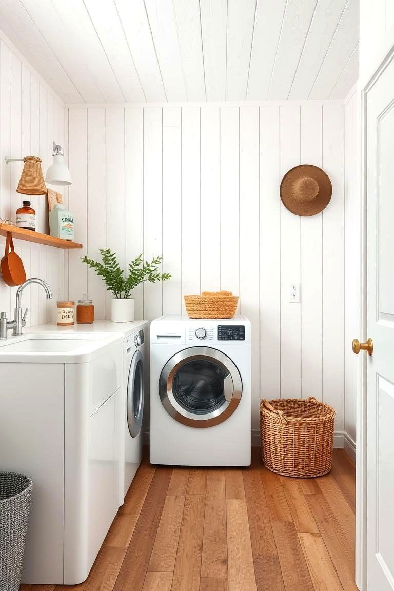 Whitewashed Wood Walls - 25 Farmhouse Laundry Room Ideas