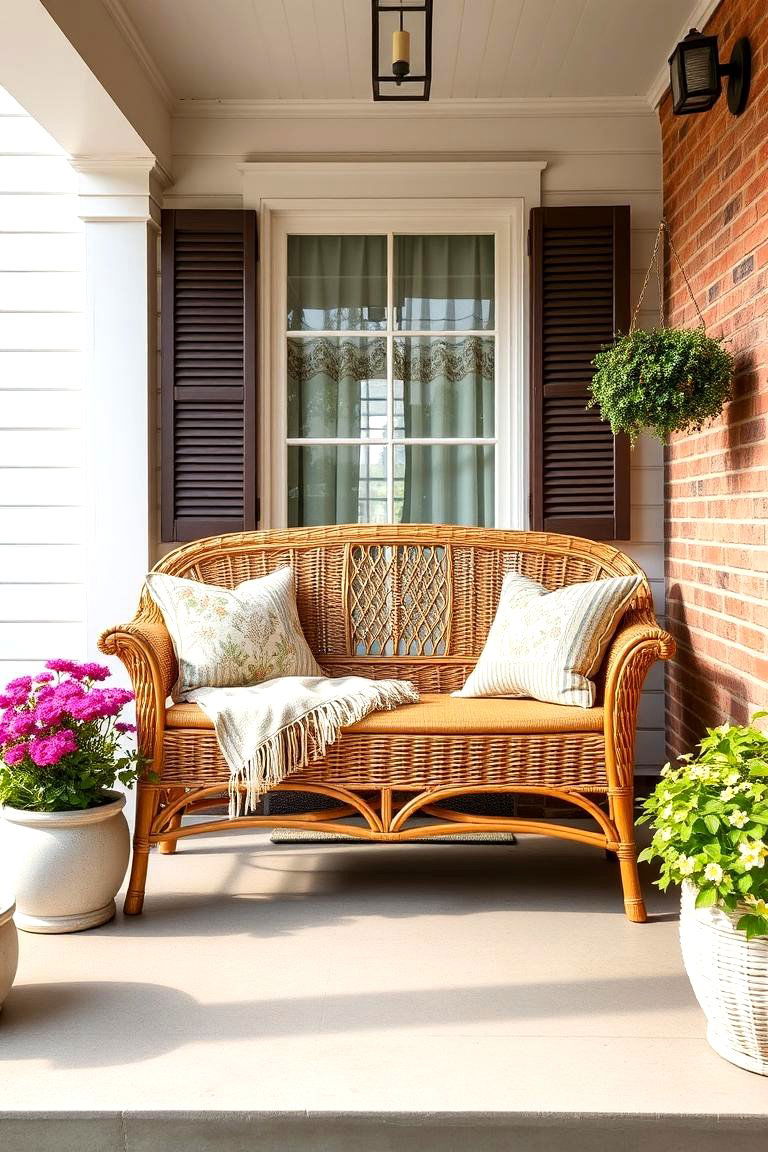 Wicker Bench for a Cozy Vintage Look - 25 Front Porch Bench Ideas