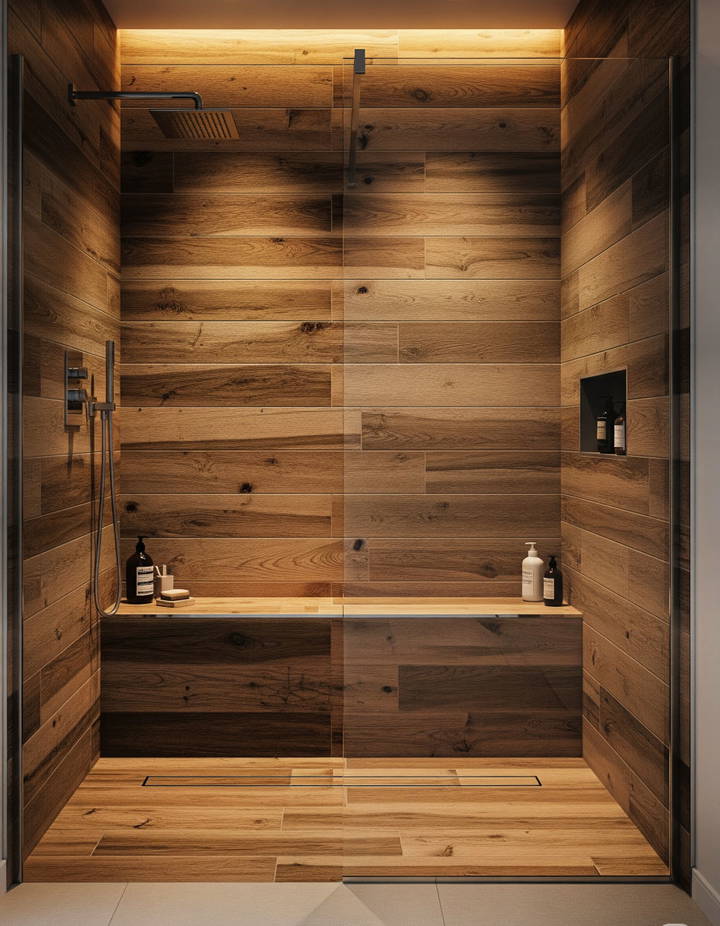 Wood Look Tiles for a Warm Natural Touch Walk in Shower Tile Ideas
