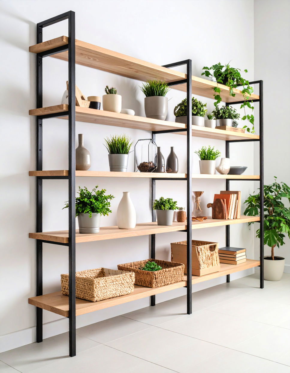 Wood and metal Combination Floating Shelves