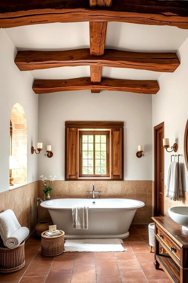 Wooden Beams for Rustic Charm - 25 Tuscan Bathroom Ideas