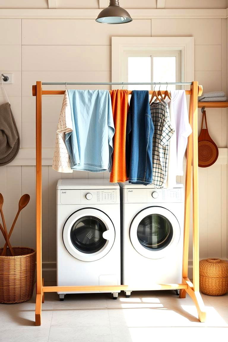 Wooden Drying Rack - 25 Farmhouse Laundry Room Ideas