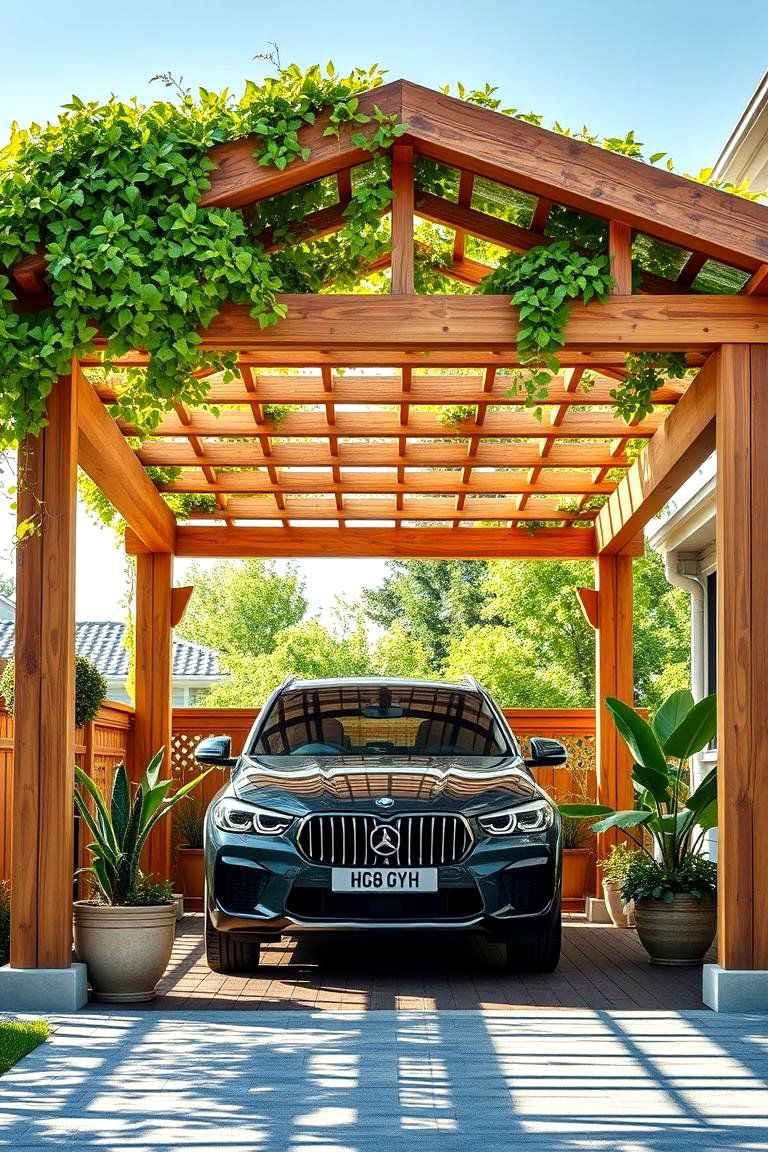 Wooden Pergola Style Porch - 25 Car Porch Design Ideas