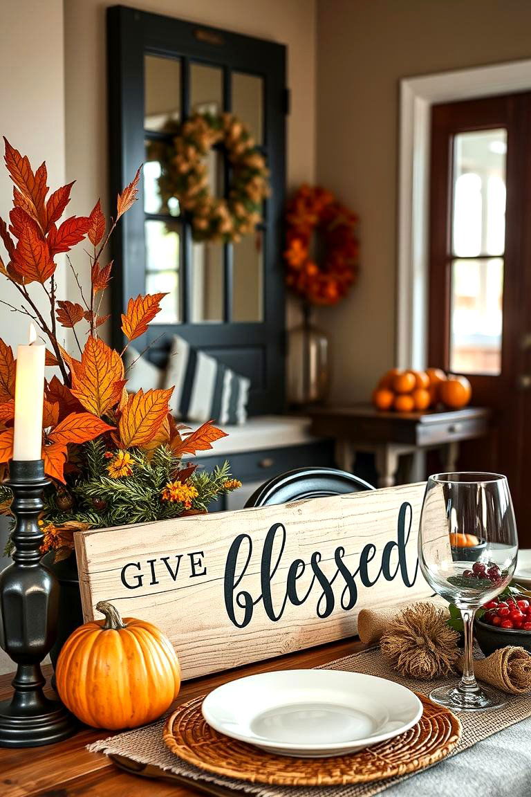 Wooden Signage with Thankful Messages - 25 Thanksgiving Decor Ideas