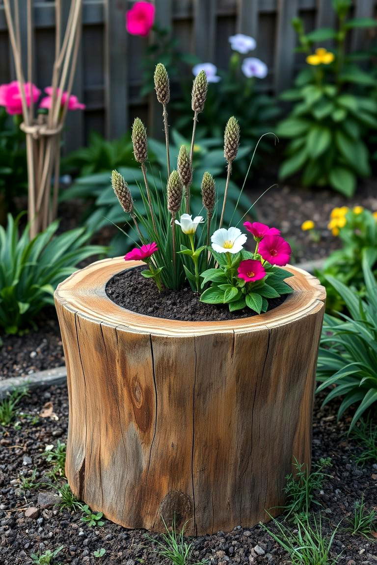 Wooden Tree Stump Planter - 25 Garden Centerpiece Ideas