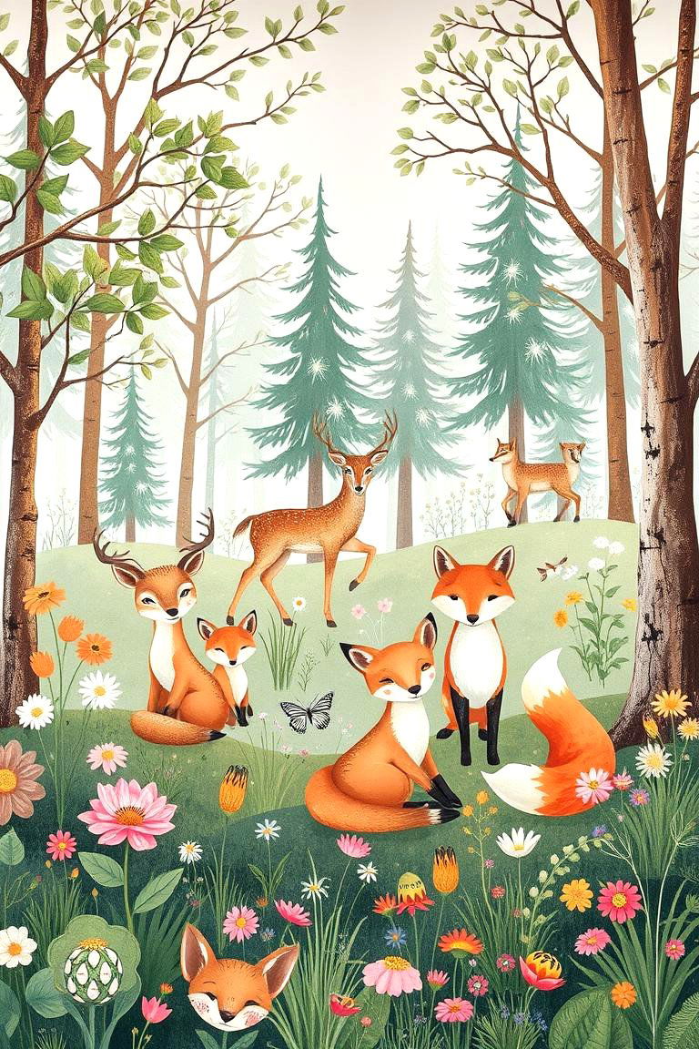 Woodland Creatures Celebrate the Wonders of the Forest - 25 Garden Mural Ideas