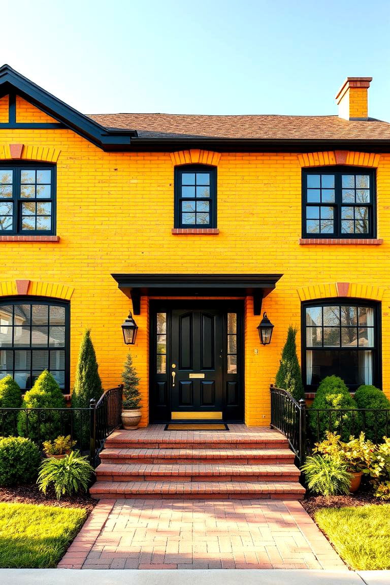 Yellow Brick with Black Trim - 25 Exterior Brick and Paint Color Combinations