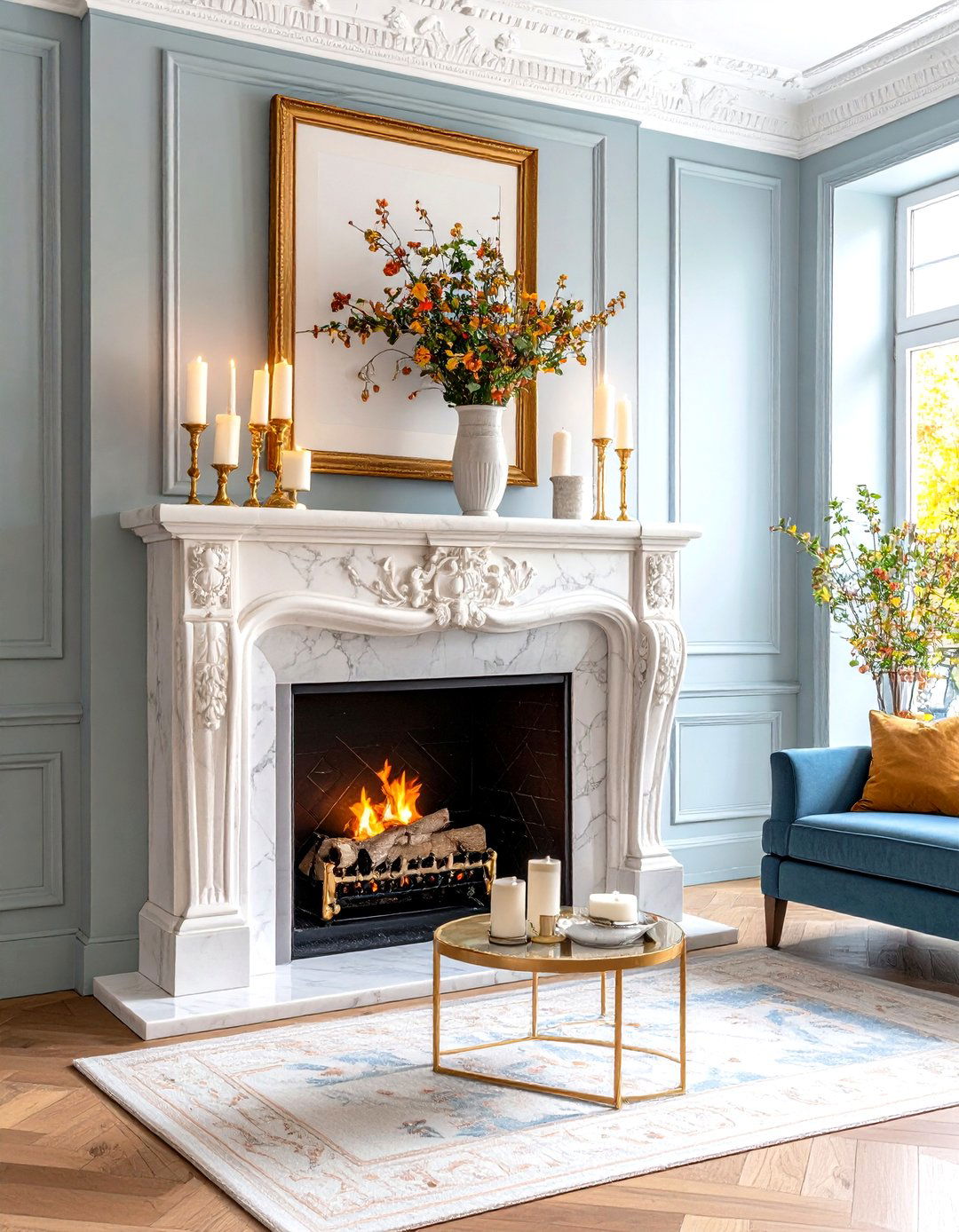 A Marble Fireplace Mantel Adds Classical Drama - 25 parisian-style living room ideas