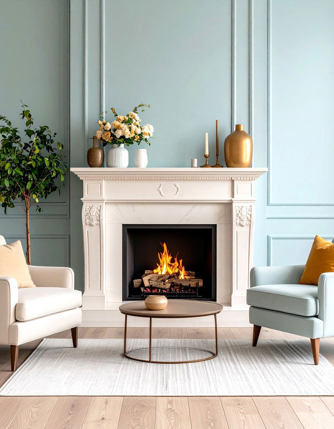 A Statement Fireplace Becomes the Neutral Living Rooms Focal Jewel - 25 neutral living room ideas