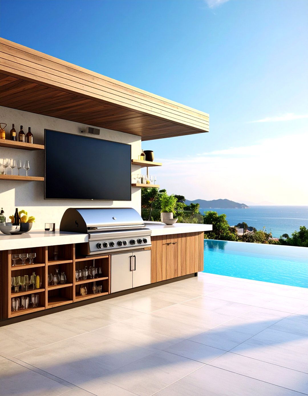 Above the Bar Placement on a Pool Patio - 25 outdoor tv ideas