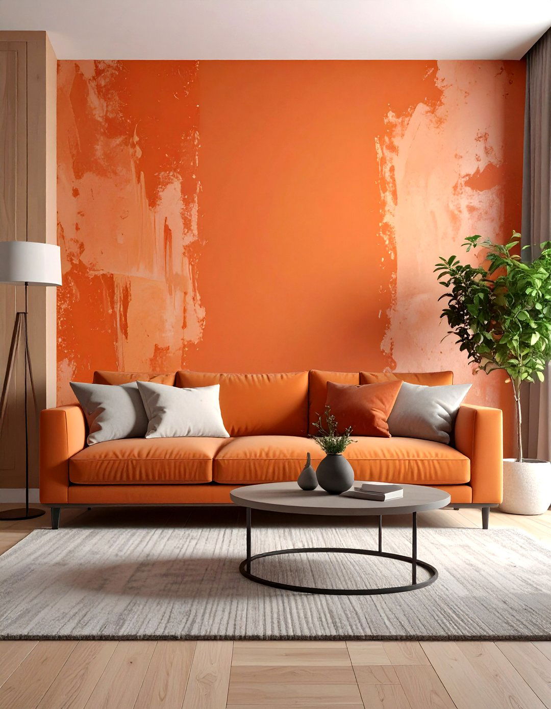 Abstract Brushstroke Orange Accent Wall - 25 orange accent wall ideas