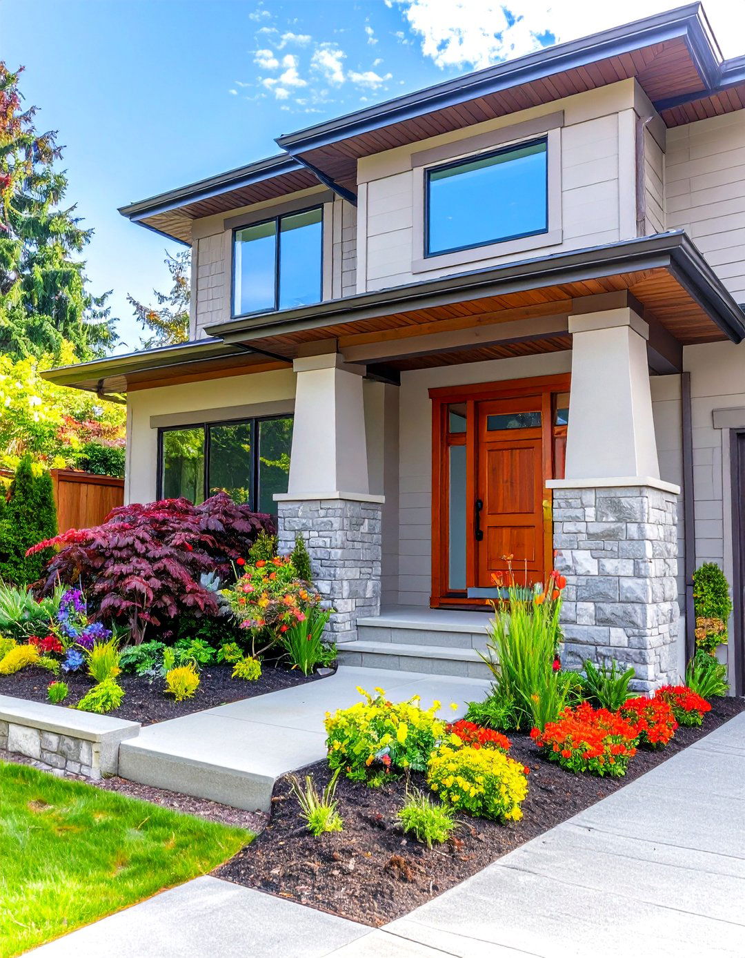 Accent Color Fiber Cement Exterior Wainscoting for Bold Base - 25 exterior wainscoting ideas