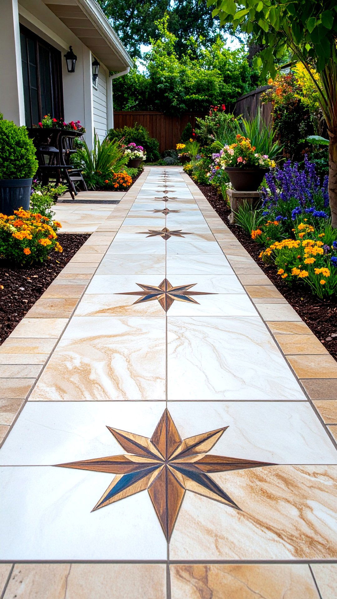 Acid Stained Artistic Concrete Walkway - 25 concrete walkway ideas