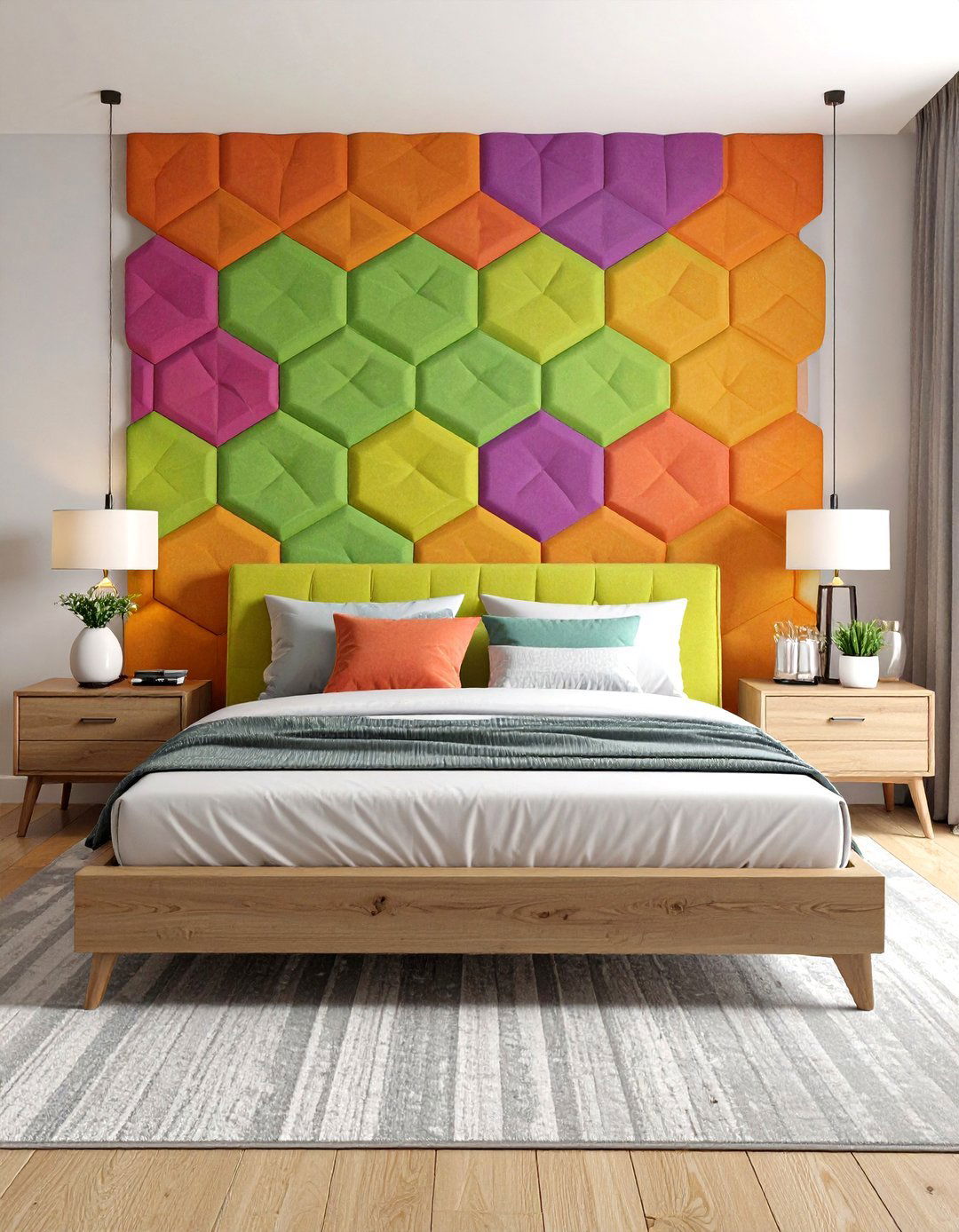 Acoustic Felt Panels for Quiet Modern Lines - 25 no headboard ideas