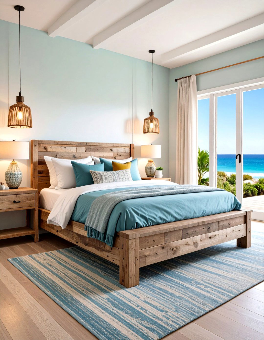 Add Reclaimed Wood Nightstands - 25 ocean-themed bedroom ideas
