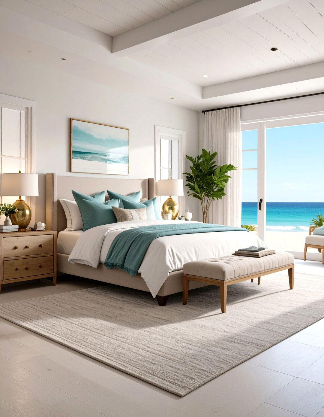 Add Sun Sparkle With Brushed Metallics - 25 ocean-themed bedroom ideas