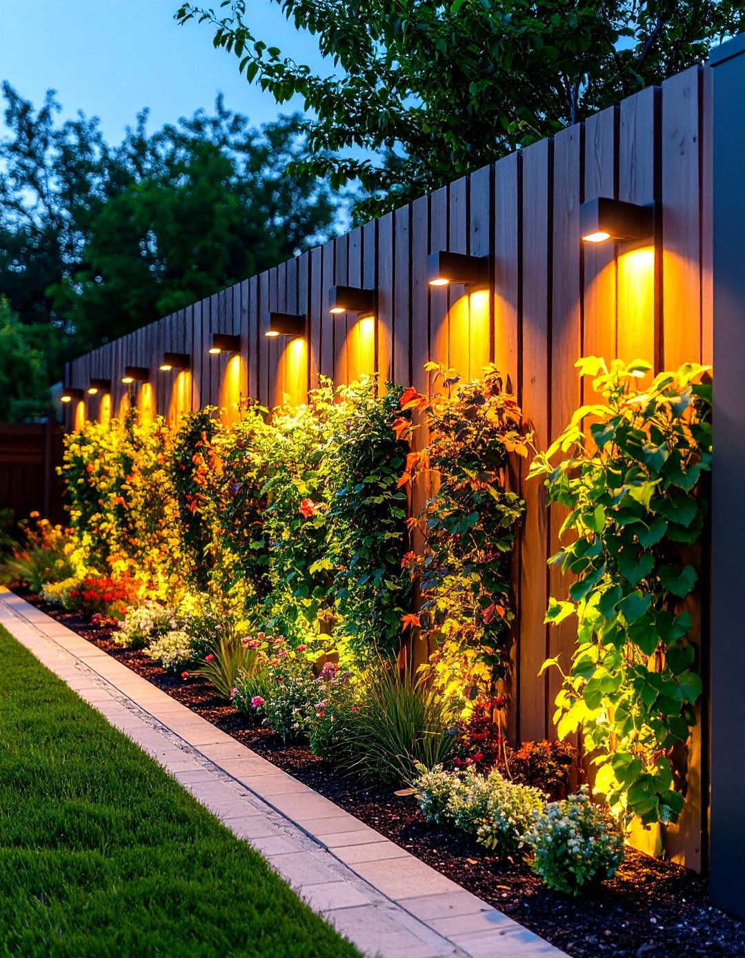 Adjustable Plant Spot Fence Lighting to Showcase Greenery - 25 fence lighting ideas