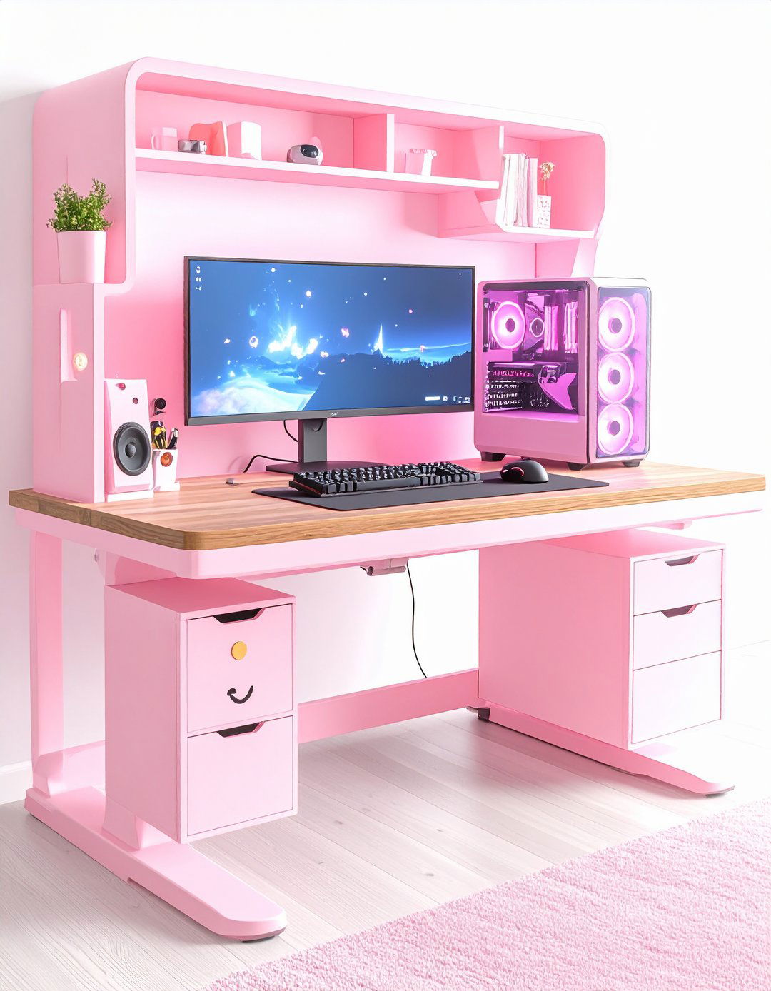 Adjustable Standing Desk Supports Health in Gamer Girl Room - 25 gamer girl room ideas