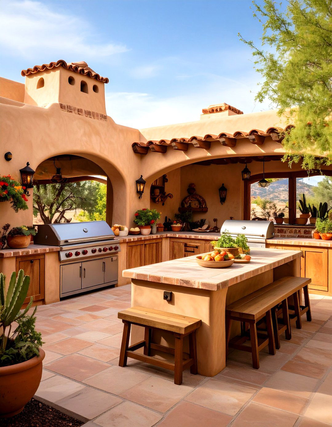 Adobe Style Outdoor Kitchen Elevates Backyard Gatherings - 25 arizona backyard ideas